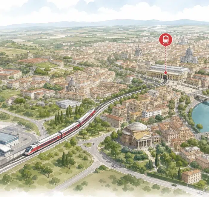 Illustration d’un transfert entre un aéroport de Rome et le centre-ville